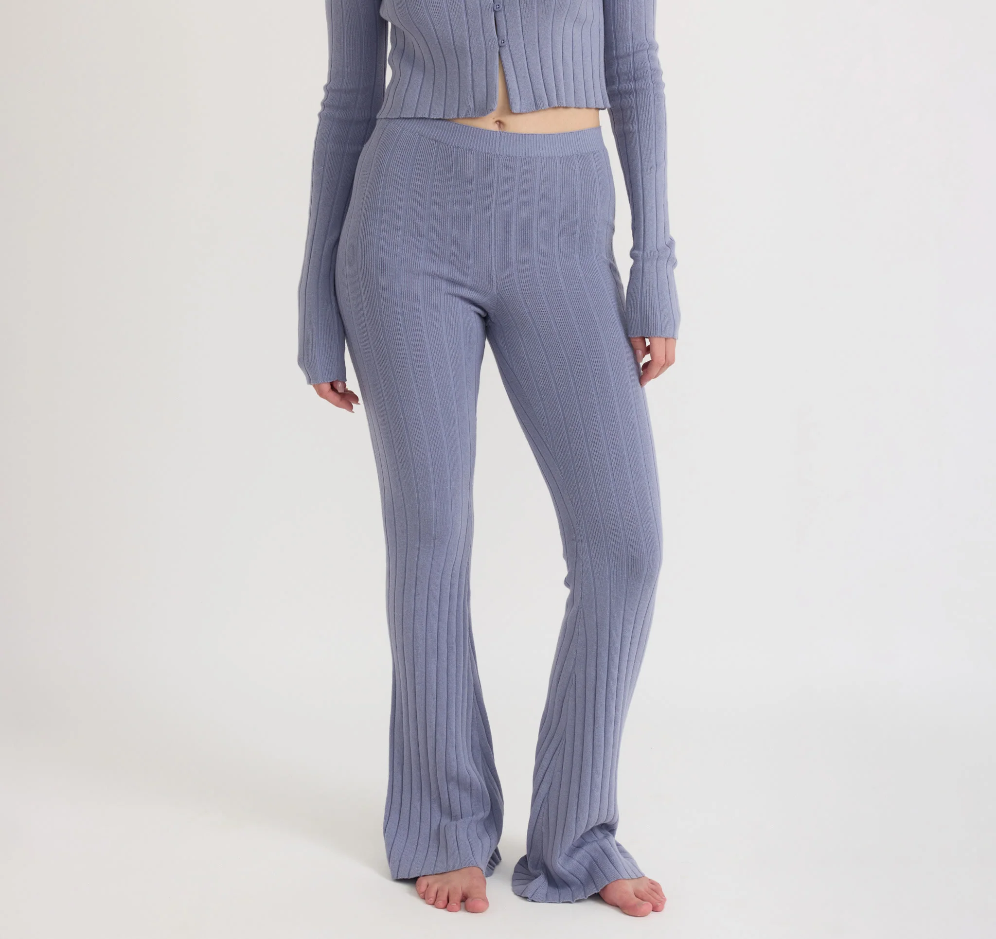 Soft Knit Rib High-Rise Flare Pants - Image 2